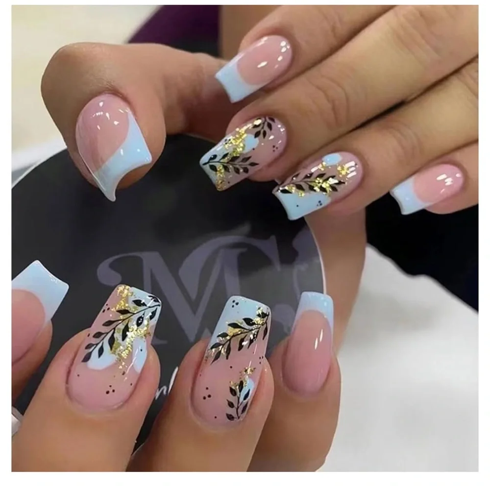 6 Packs (144 Pcs) Press on Nails Medium Square Acrylic Shiny Glitter False Nails